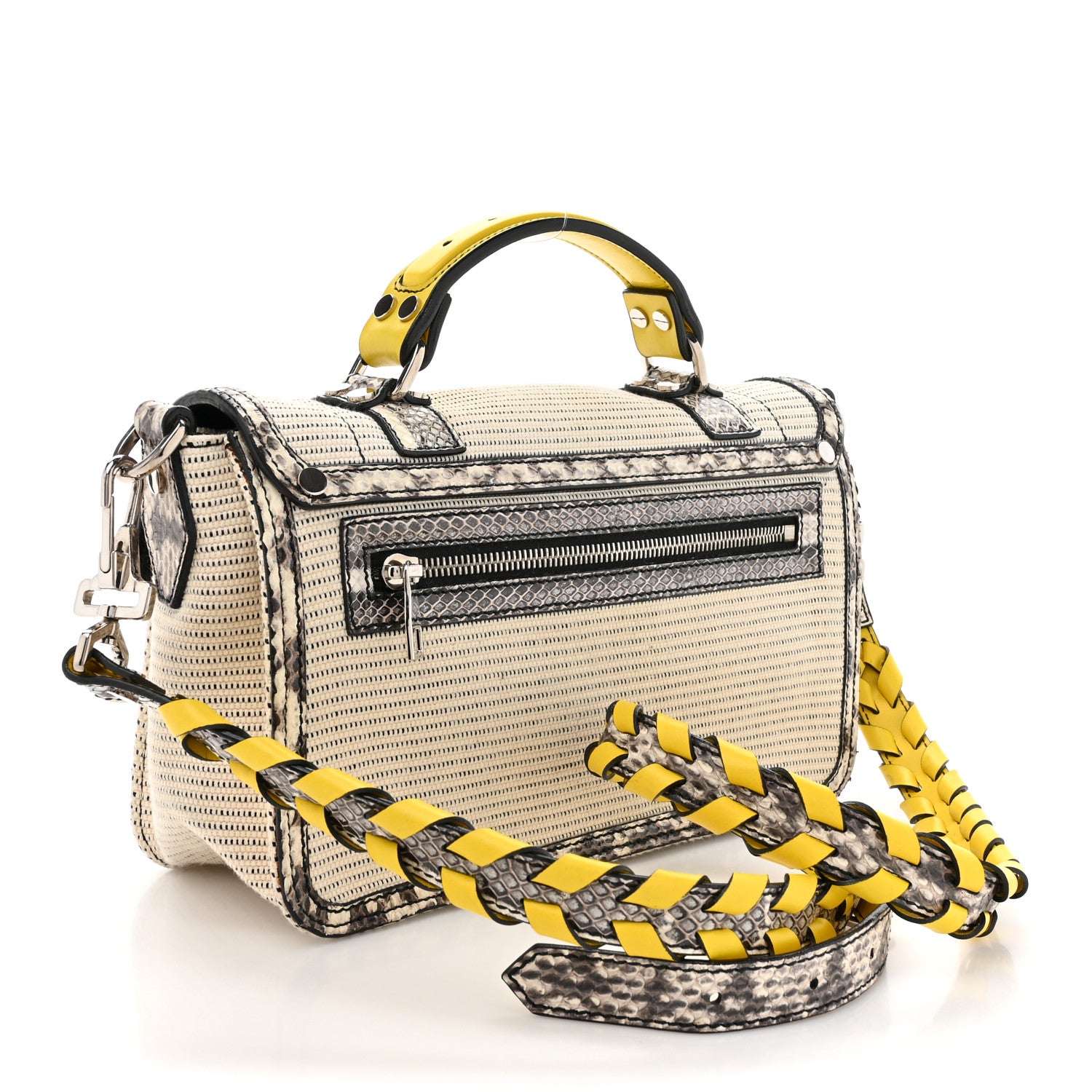 Proenza Schouler Lambskin Snakeskin Canvas Tiny PS1 Satchel Grey Yellow 3 of 10
