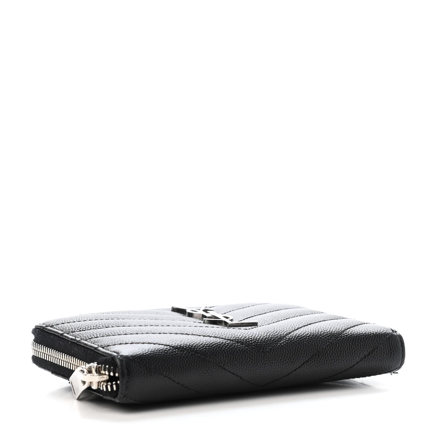 Saint Laurent Grain De Poudre Matelasse Chevron Monogram Zip Around Wallet Black 3 of 4