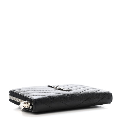 Saint Laurent Grain De Poudre Matelasse Chevron Monogram Zip Around Wallet Black 3 of 4
