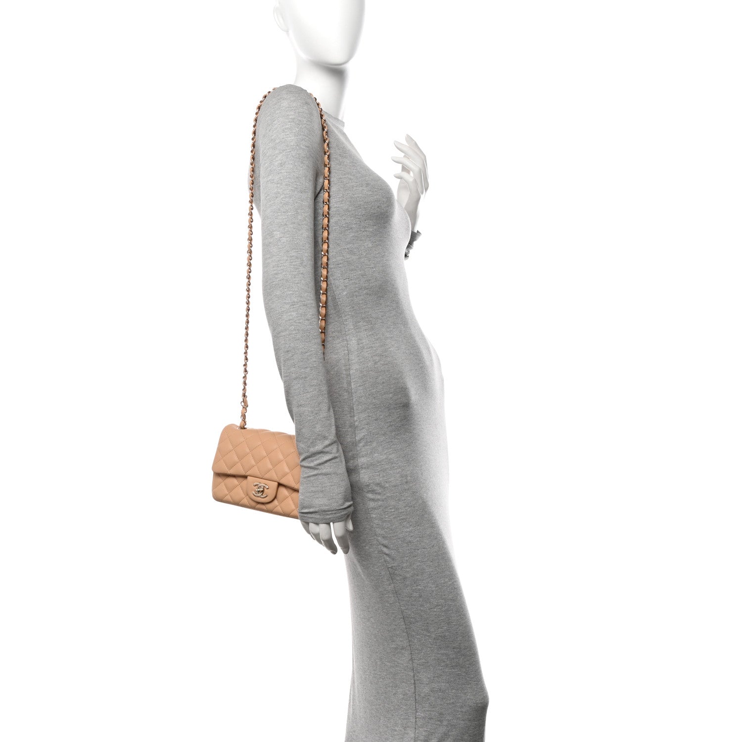 Chanel Lambskin Quilted Mini Rectangular Flap Beige 2 of 10