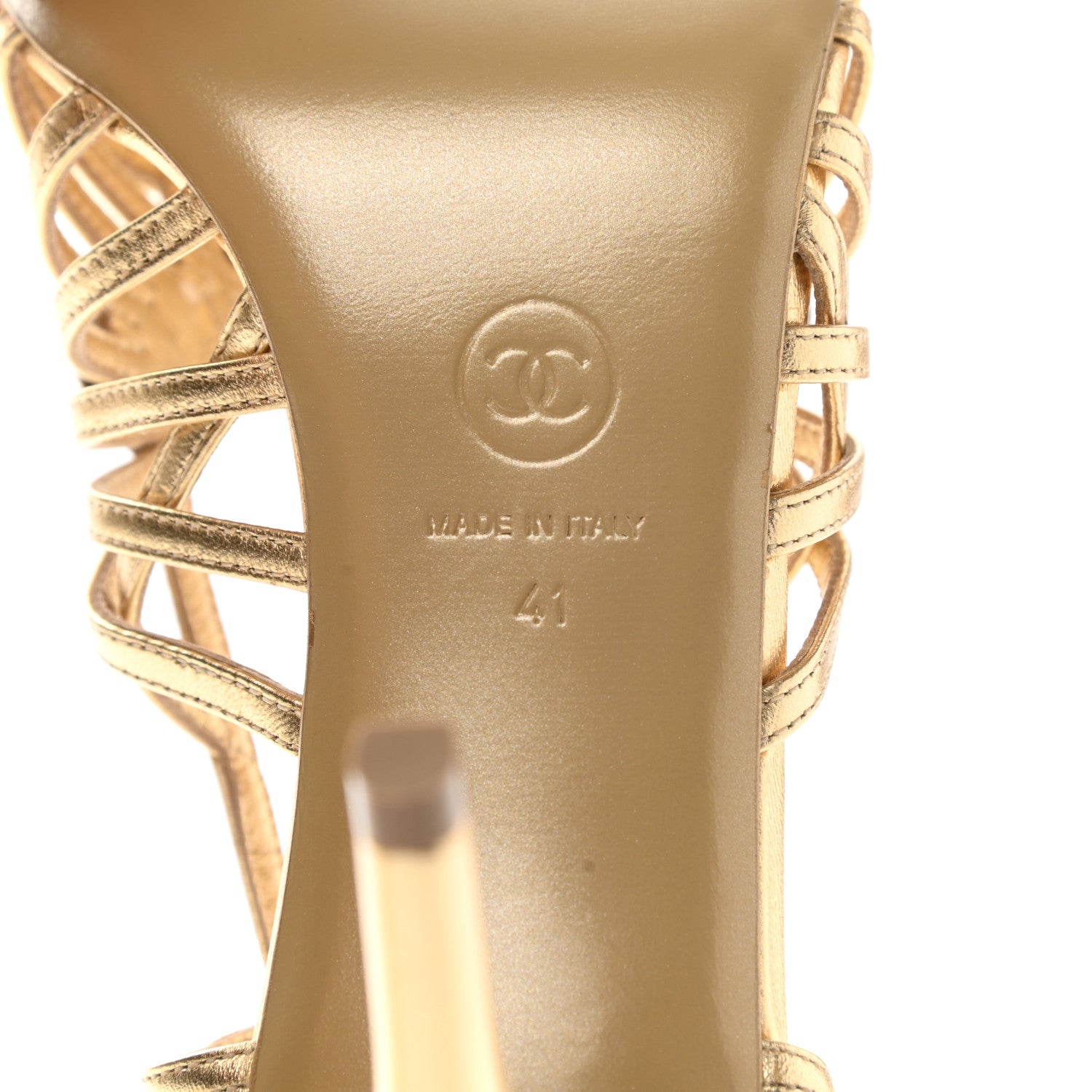 Chanel Laminated Lambskin Camellia Sandals 41 Gold 7 of 9
