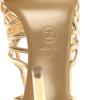 Chanel Laminated Lambskin Camellia Sandals 41 Gold 7 of 9