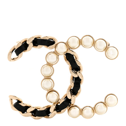 Chanel Lambskin Pearl CC Chain Brooch Black Gold 1 of 4