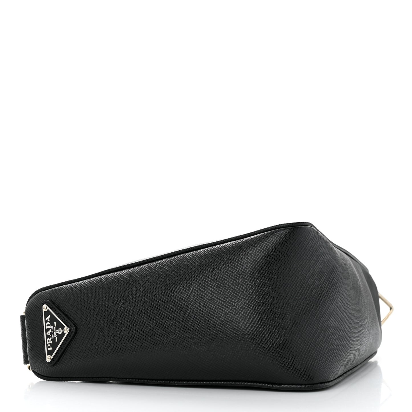 Saffiano Cuir Triangle Logo Embossed Triangle Shoulder Bag Black