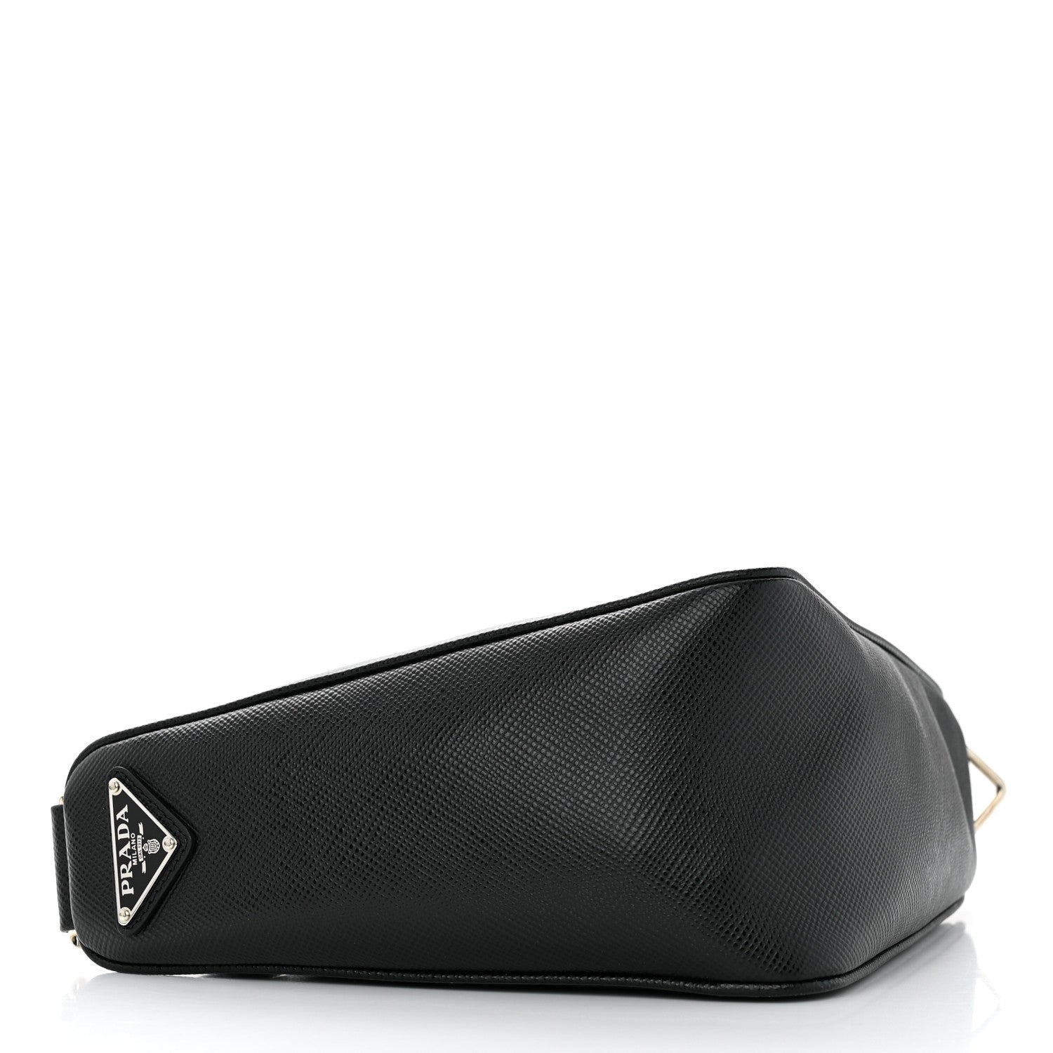 Prada Saffiano Cuir Triangle Logo Embossed Triangle Shoulder Bag Black 4 of 10