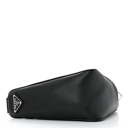 Prada Saffiano Cuir Triangle Logo Embossed Triangle Shoulder Bag Black 4 of 10