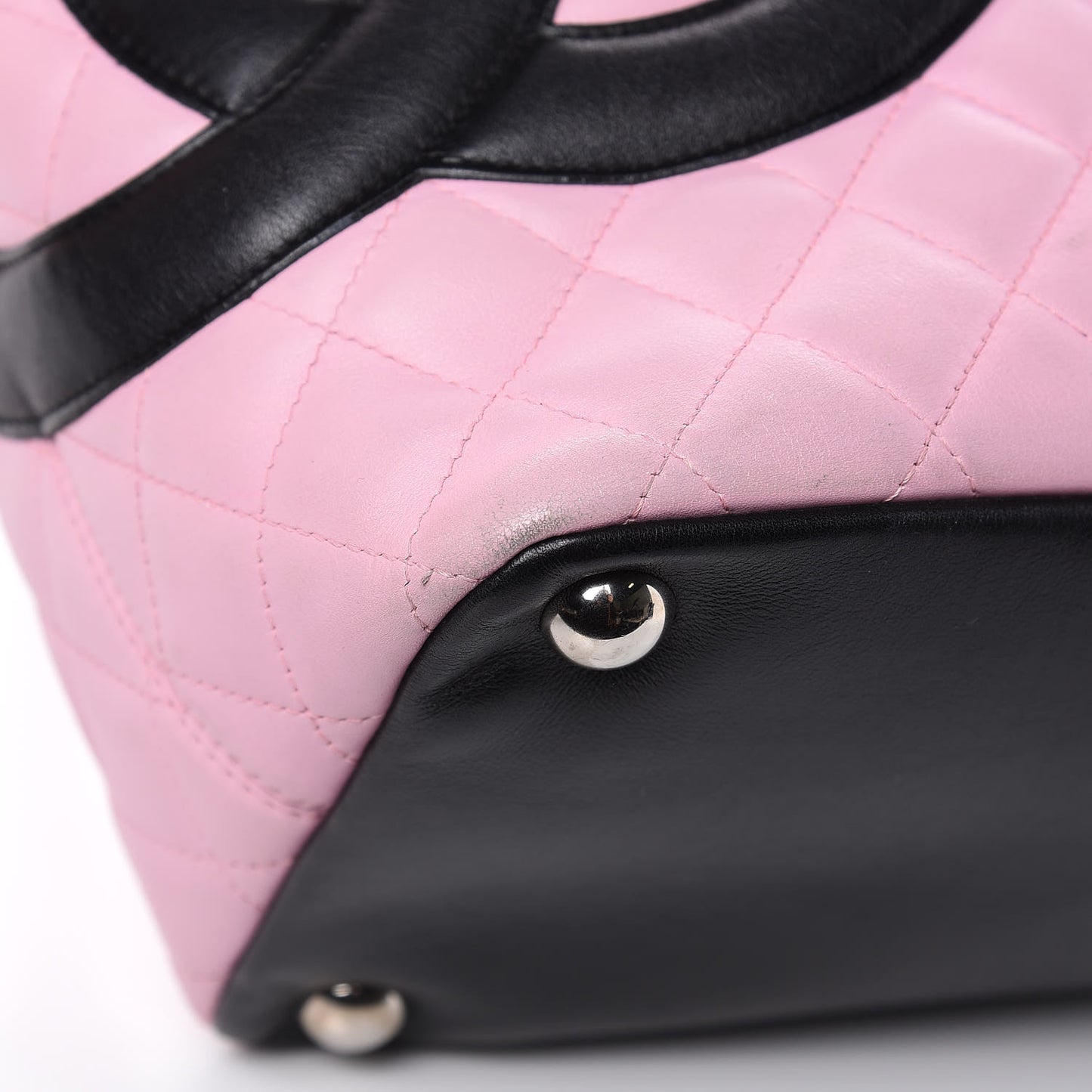 Calfskin Quilted Large Cambon Tote Pink Black