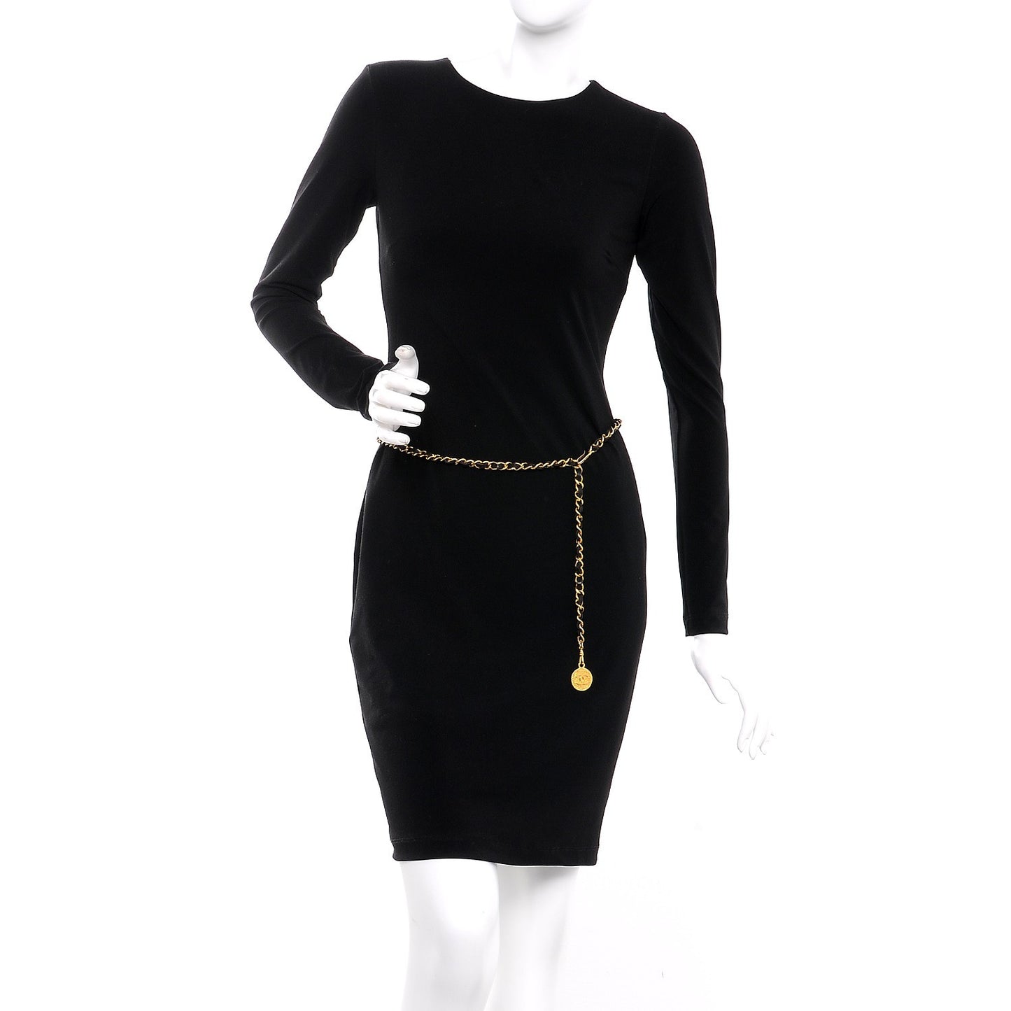 CHANE Lambskin Chain CC Medallion Belt Black Gold