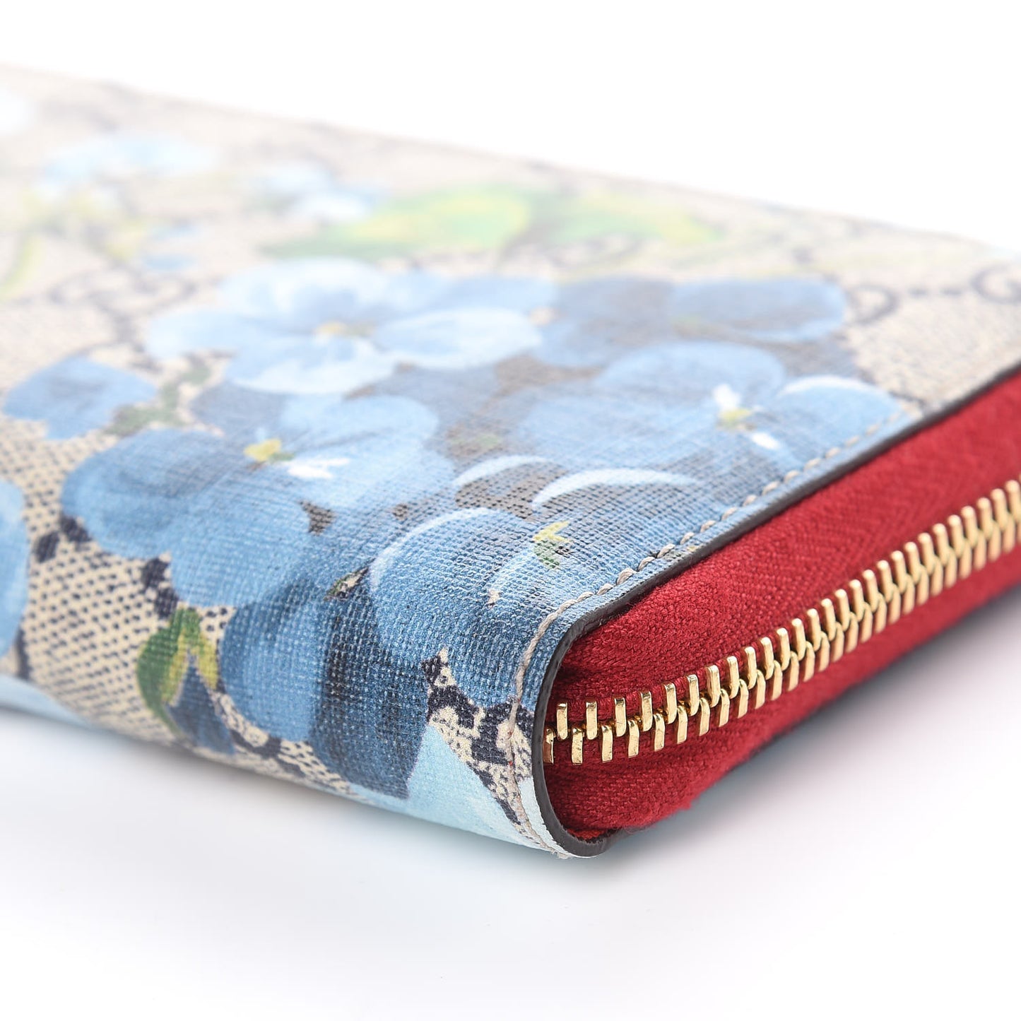 GG Supreme Monogram Blooms Zip Around Wallet Blue Red