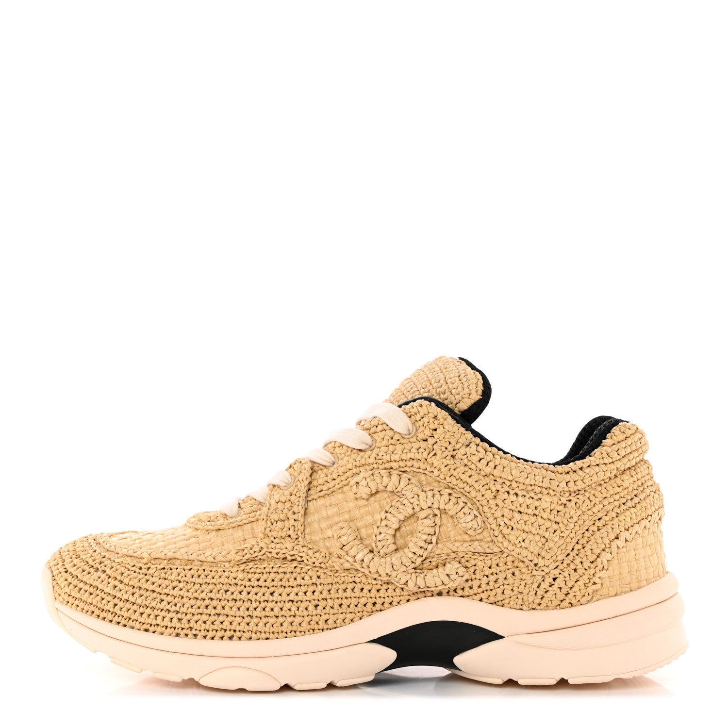 Chanel Braided Raffia Womens CC Sneakers 40.5 Beige 1 of 8