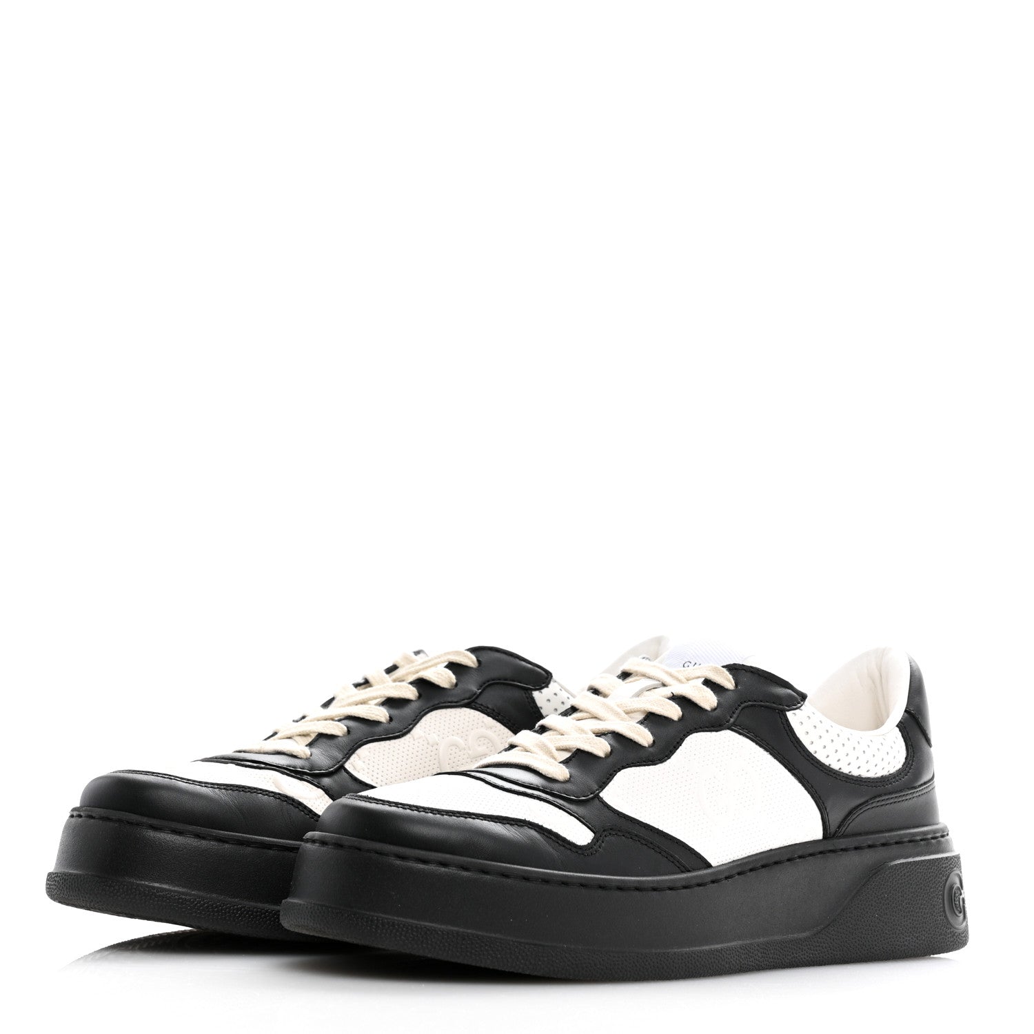 Gucci Calfskin GG Tennis Embossed Perforated Mens Interlocking G 55mm Sneakers 8.5 Black White 4 of 8