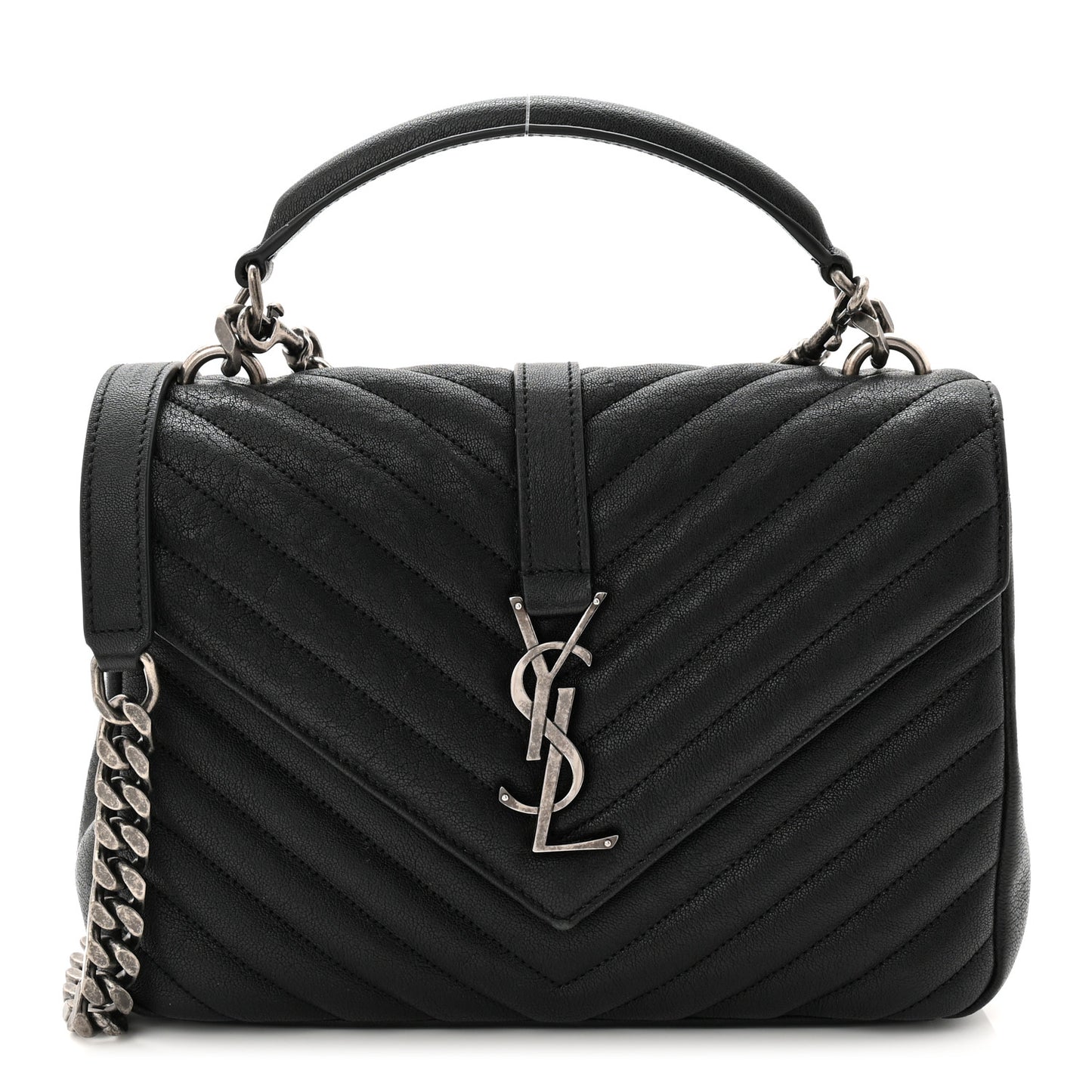 Sheepskin Matelasse Chevron Monogram Medium College Bag Black