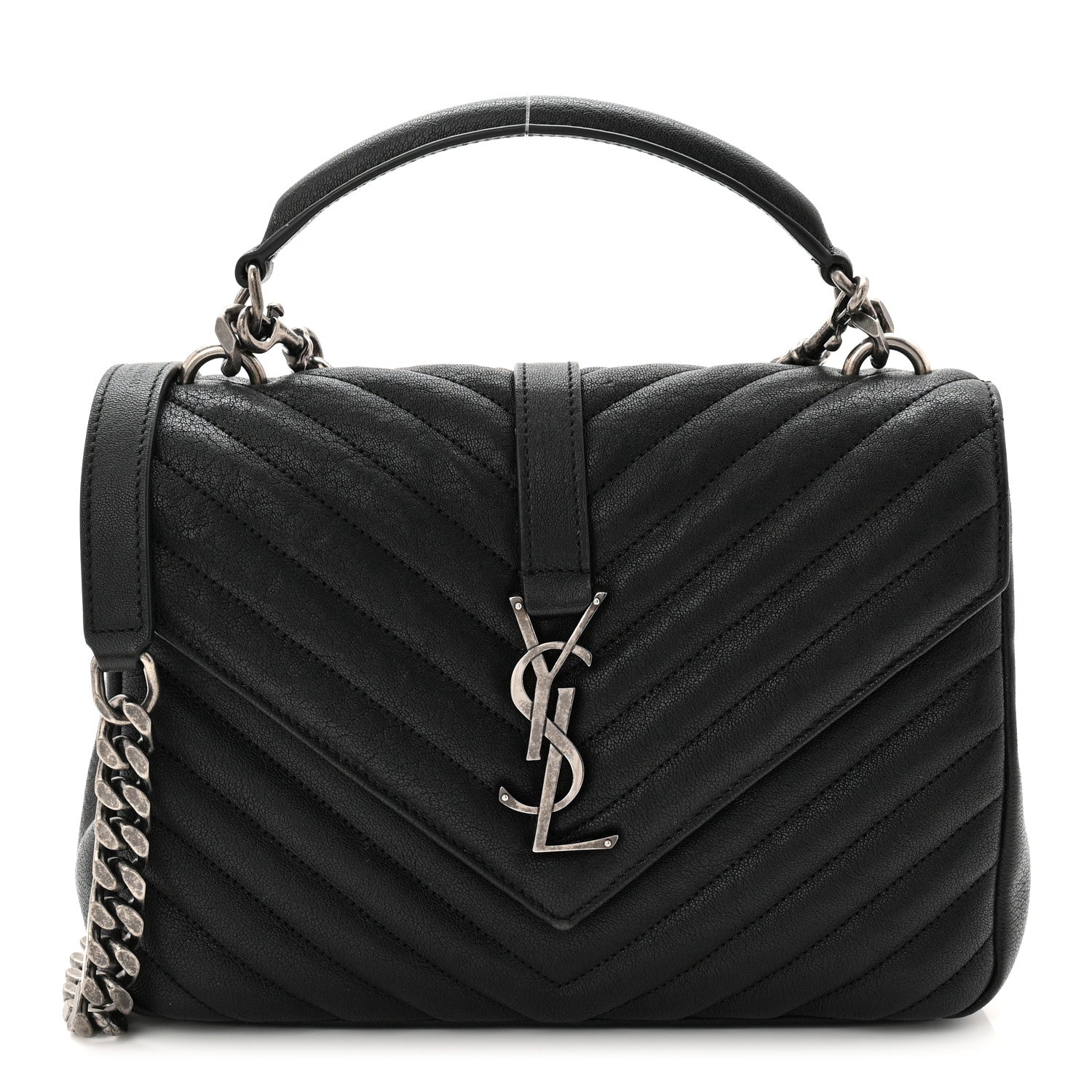 Saint Laurent Sheepskin Matelasse Chevron Monogram Medium College Bag Black 2 of 20