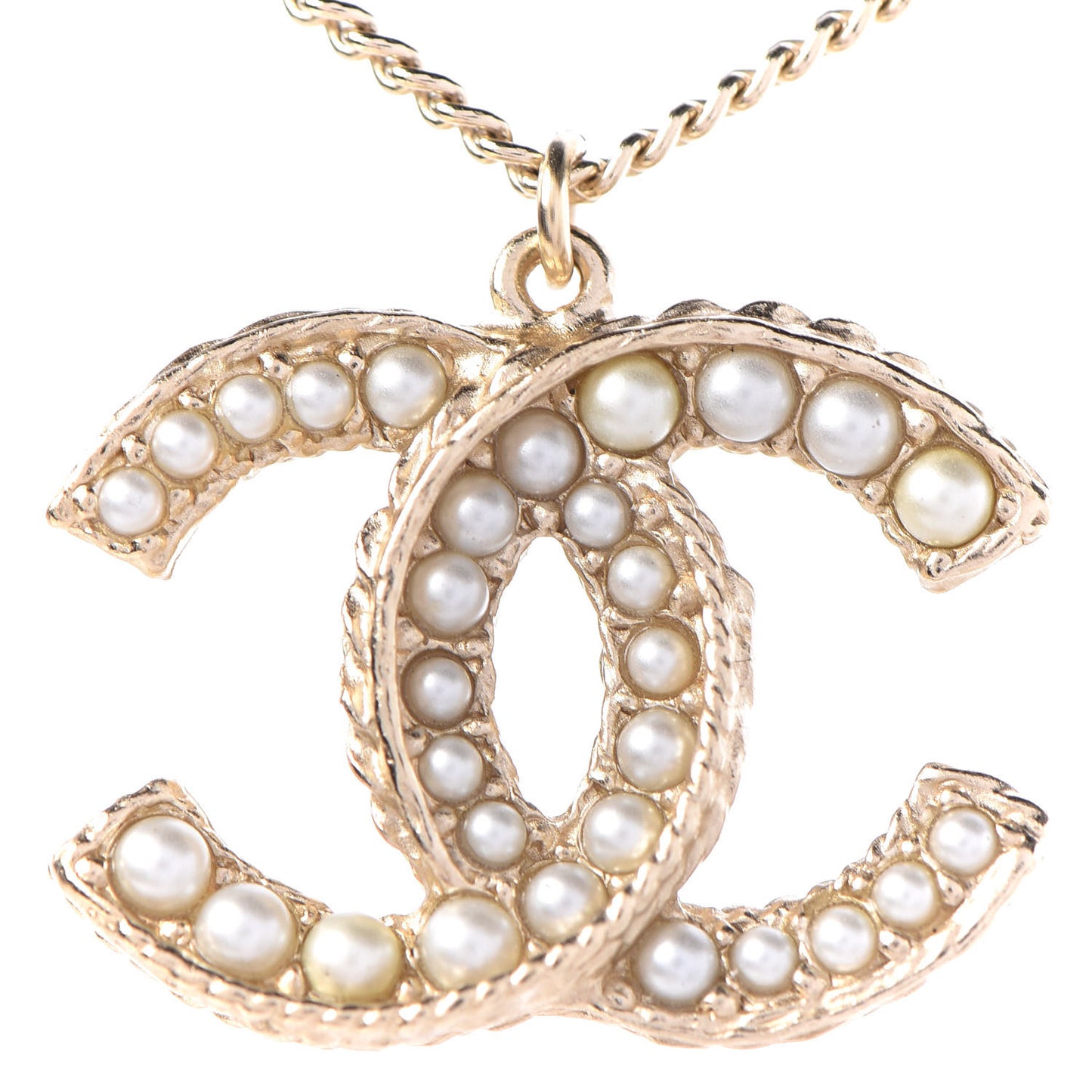 Pearl CC Pendant Necklace Gold