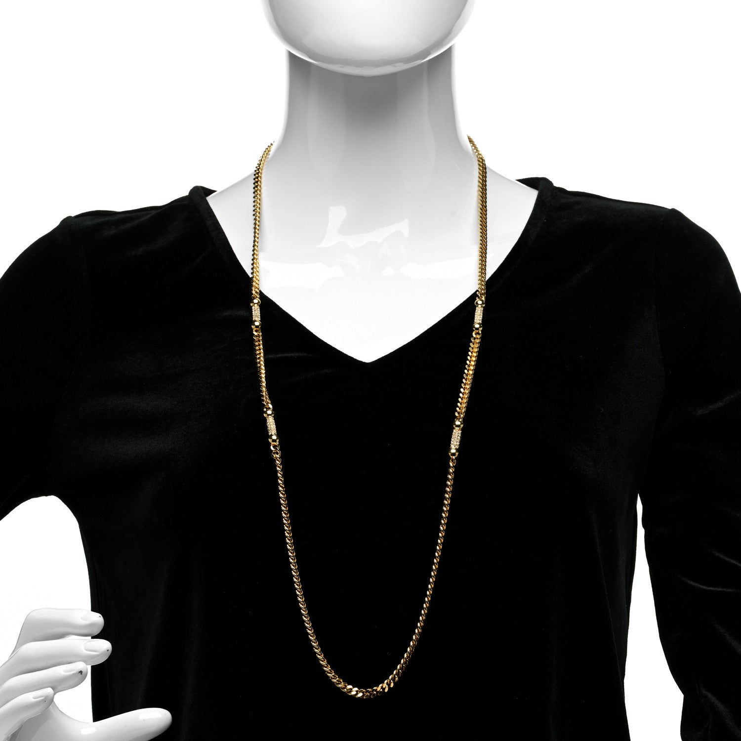 Christian Dior Metal Crystal Chain Long Necklace Gold 2 of 5