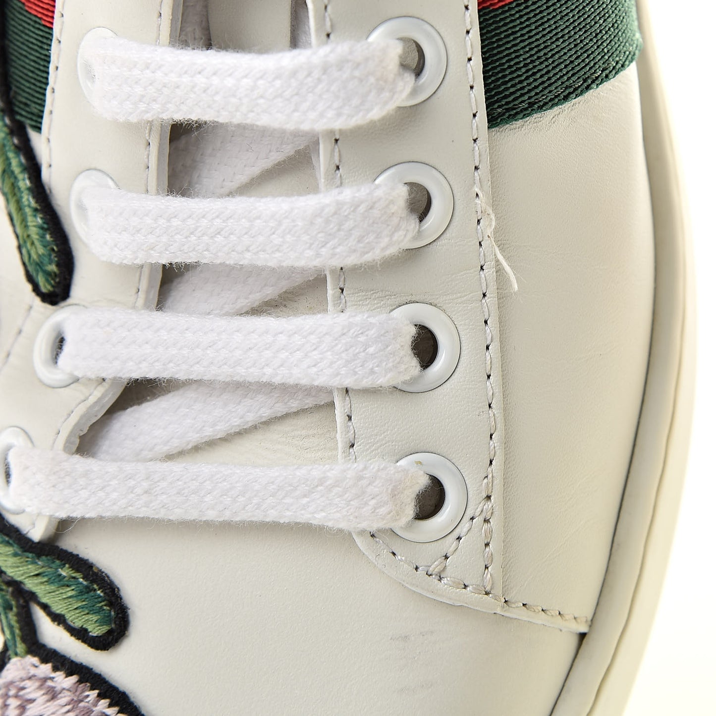 Calfskin Web Floral Embroidered Womens Ace Sneakers 35.5 White