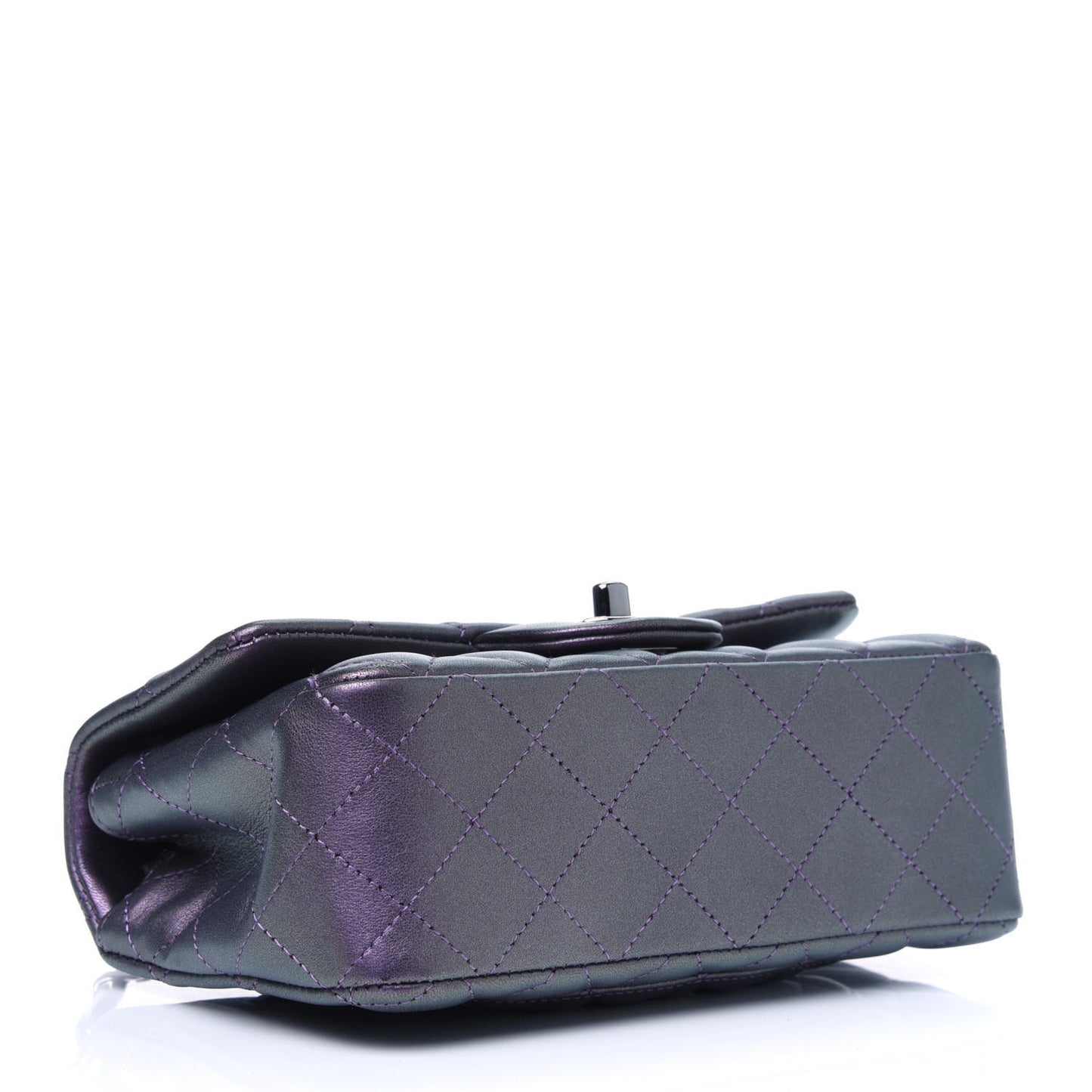 Metallic Lambskin Quilted Mini Rectangular Flap Purple