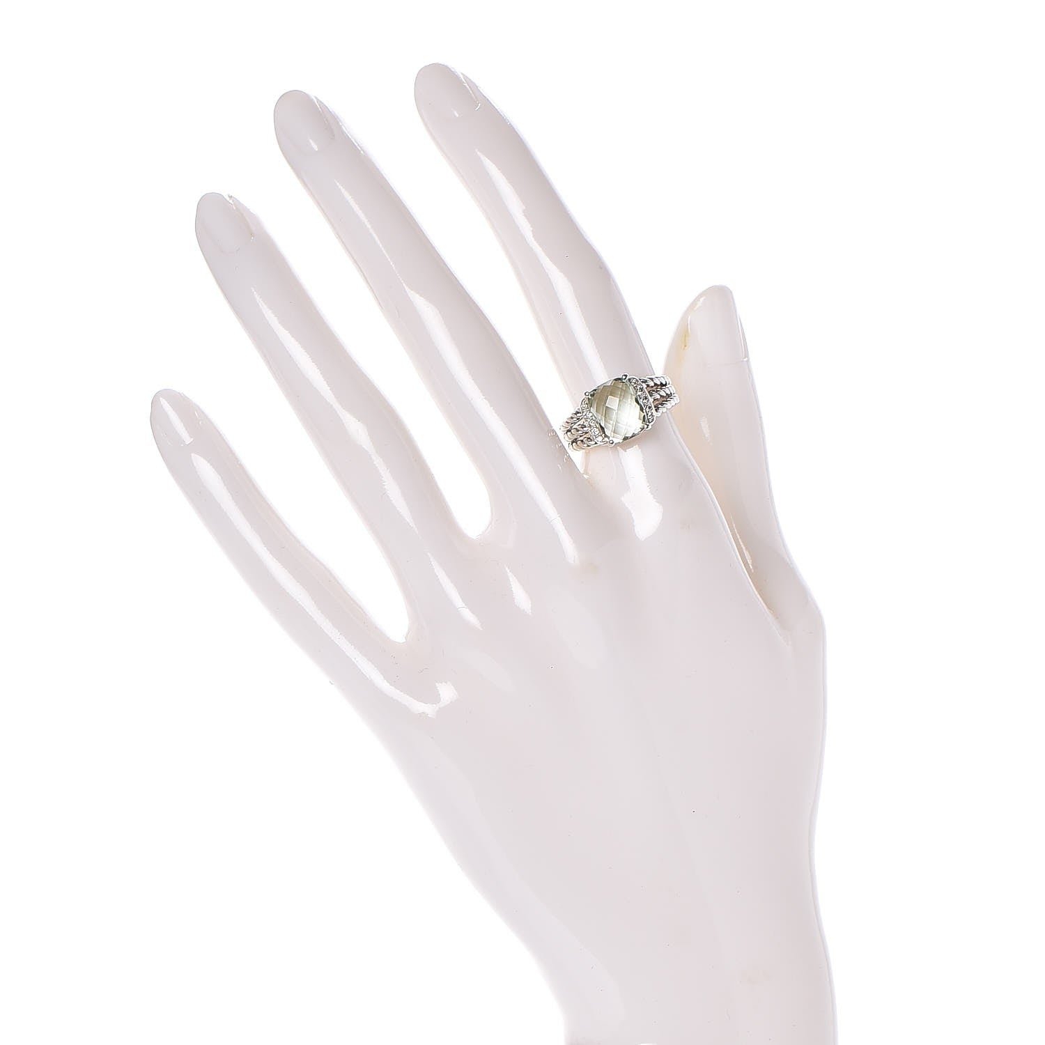 David Yurman Sterling Silver Diamond Prasiolite 10mm Petite Wheaton Ring 52 6 2 of 5