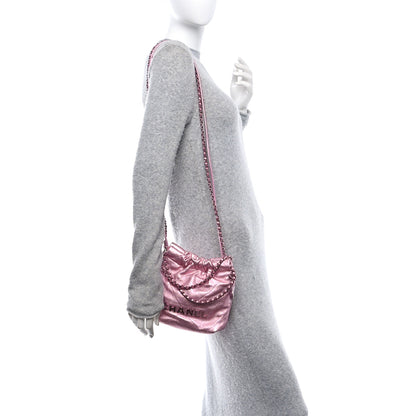 Chanel Metallic Lambskin Lacquered Monochrome Quilted Mini Chanel 22 Pink 2 of 10
