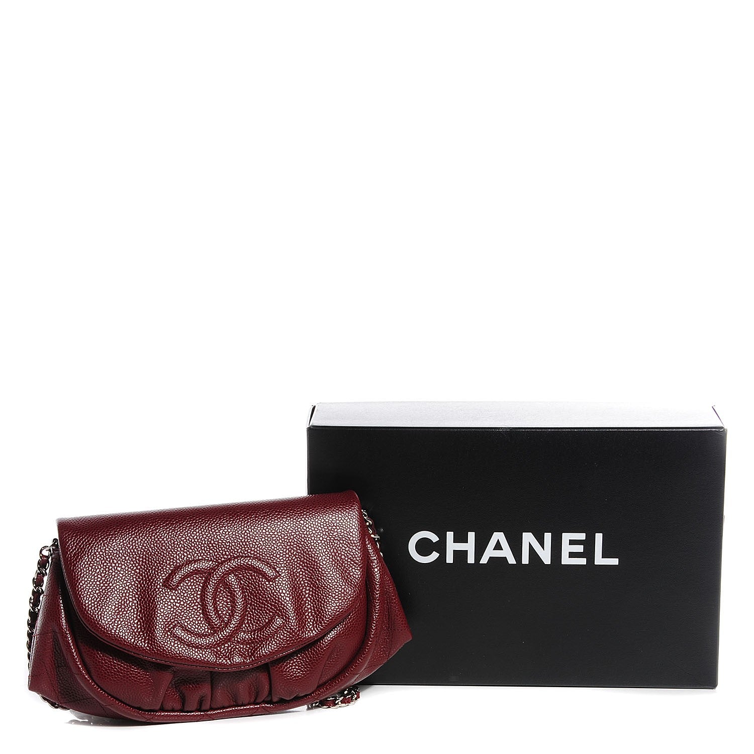 Chanel Caviar Half Moon Wallet On Chain WOC Dark Red 9 of 9