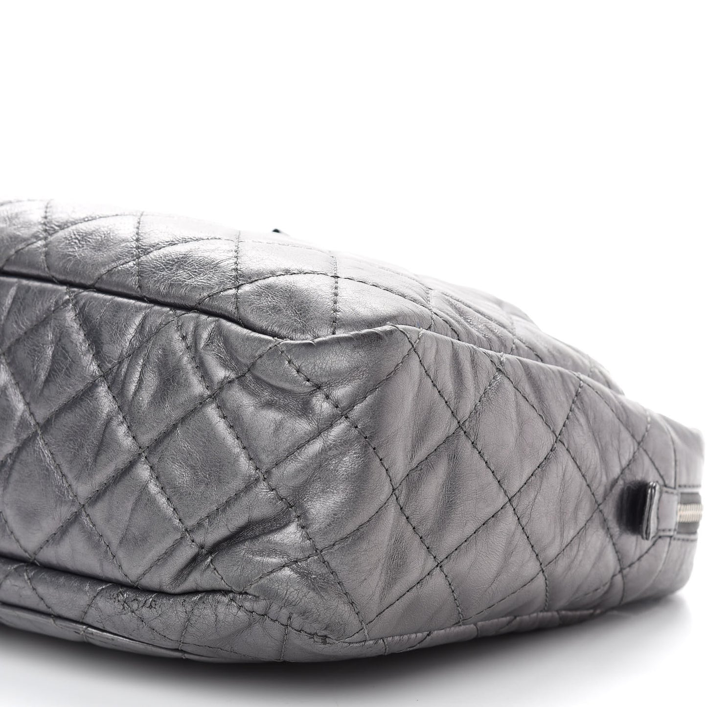 Metallic Aged Calfskin Quilted Large Reissue Camera Case Silver