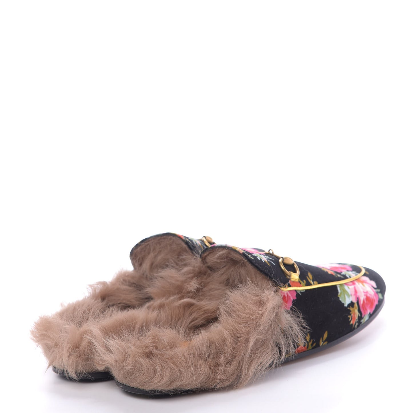 Velvet Fur Floral Womens Princetown Slippers 39.5 Black
