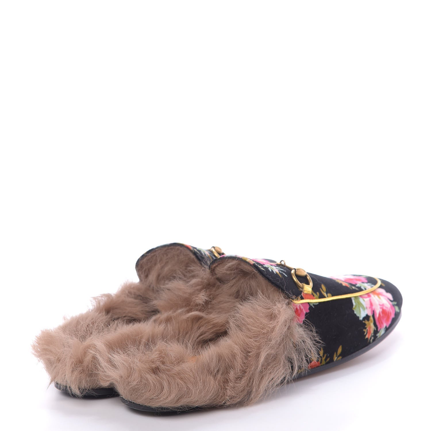 Gucci Velvet Fur Floral Womens Princetown Slippers 39.5 Black 4 of 9
