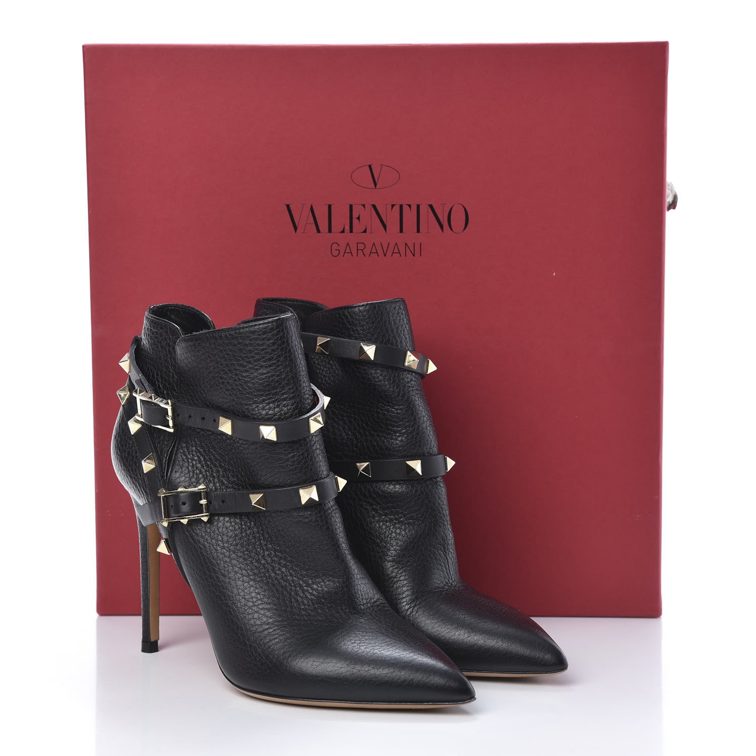 Valentino Garavani Pebbled Calfskin Rockstud Double Buckle 100mm Ankle Boots 36.5 Black 11 of 11