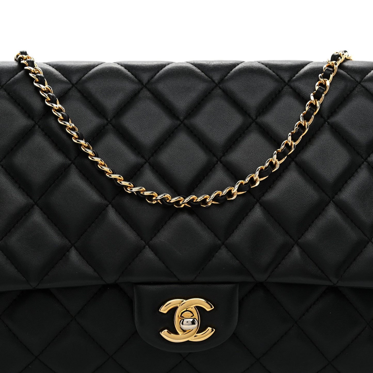Lambskin Quilted Clutch With Chain Flap Black