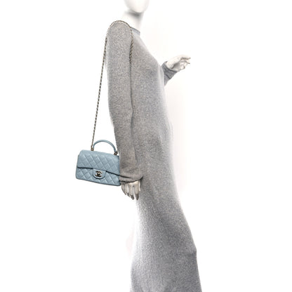 Chanel Lambskin Quilted Mini Top Handle Rectangular Flap Light Blue 2 of 12