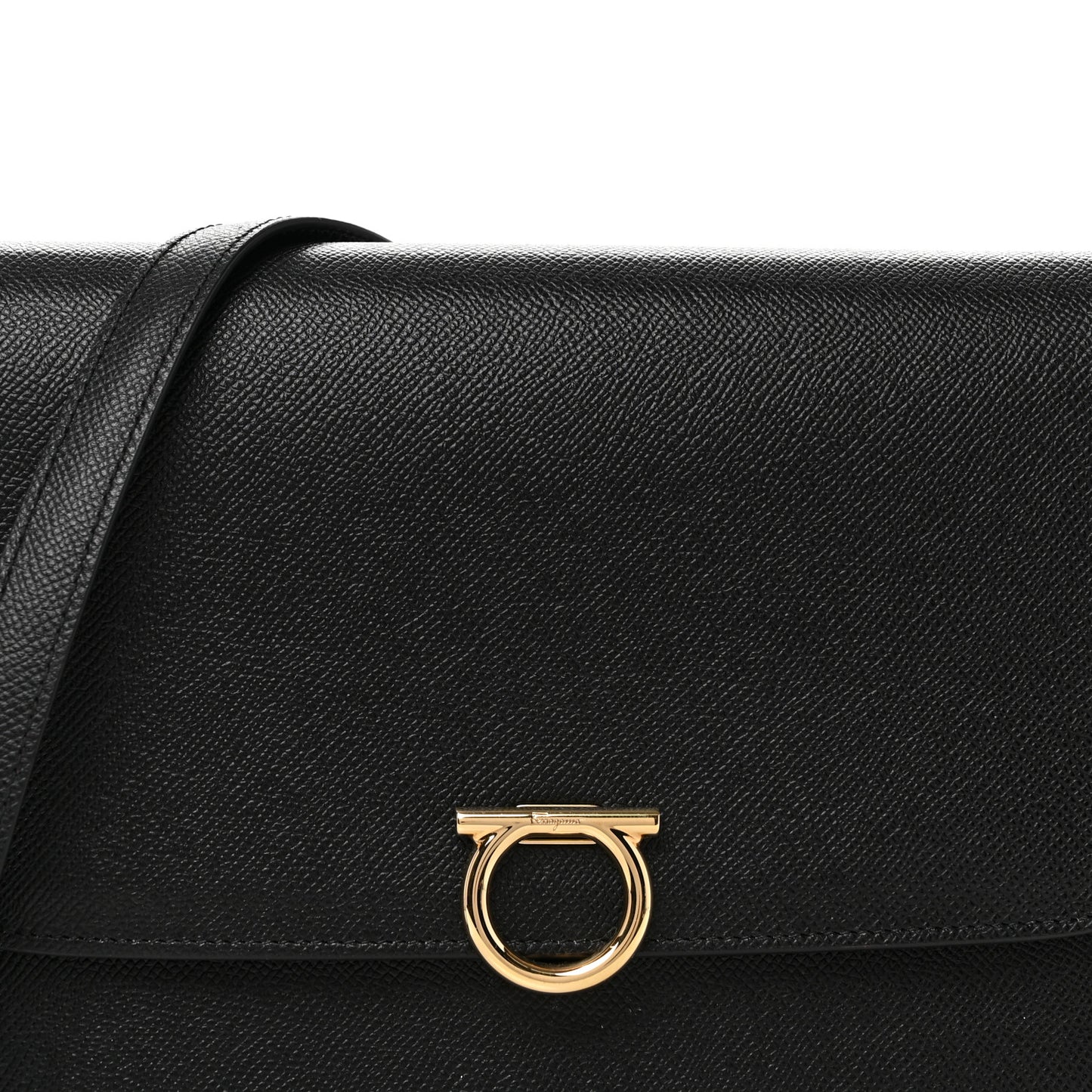 Hammered Calfskin Round Gancini Crossbody Bag Black