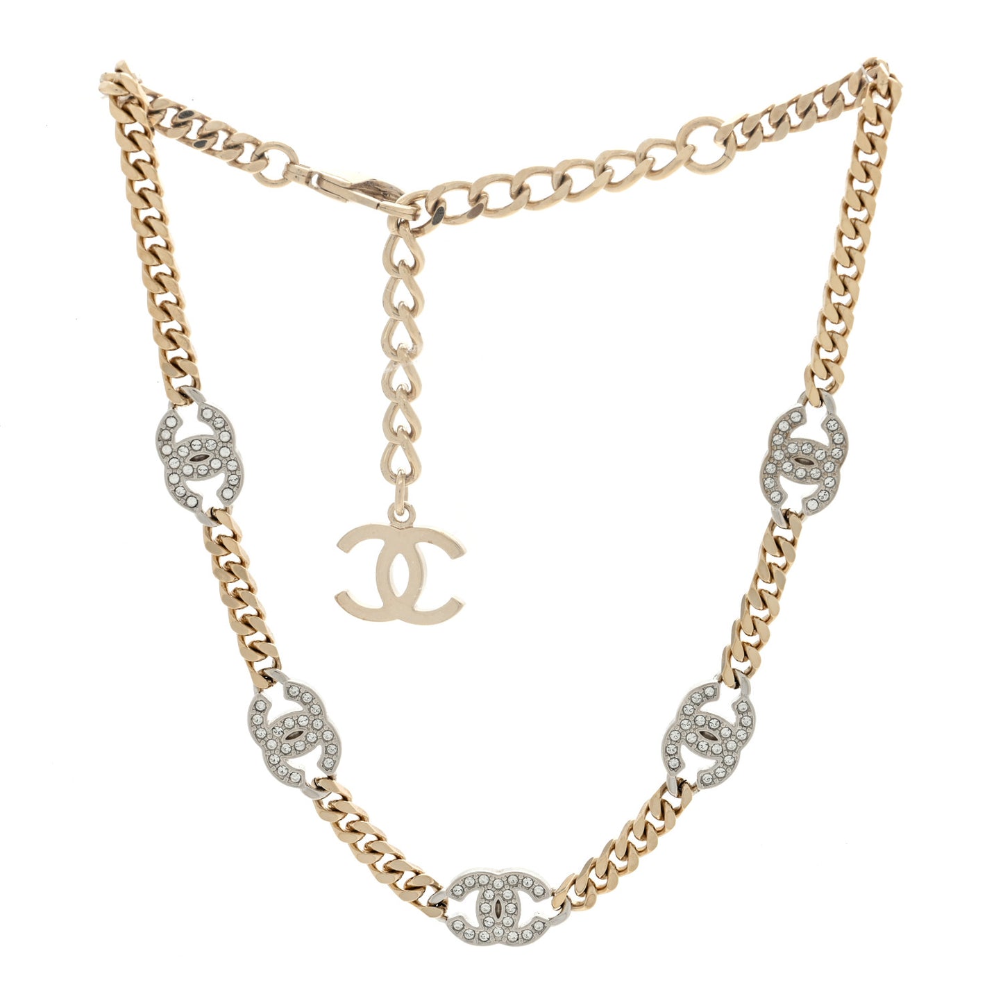 Crystal Chain CC Link Choker Gold Silver