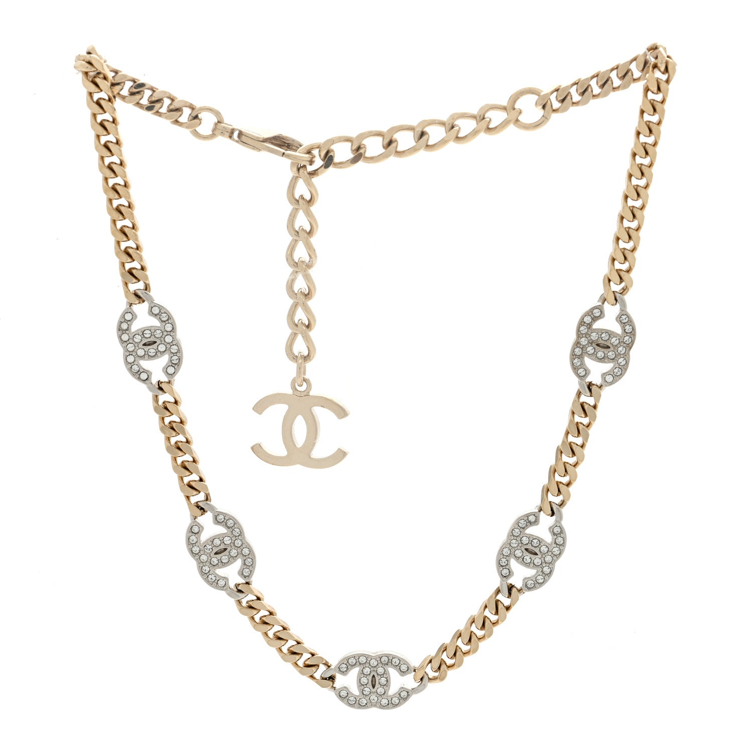 Chanel Crystal Chain CC Link Choker Gold Silver 2 of 5