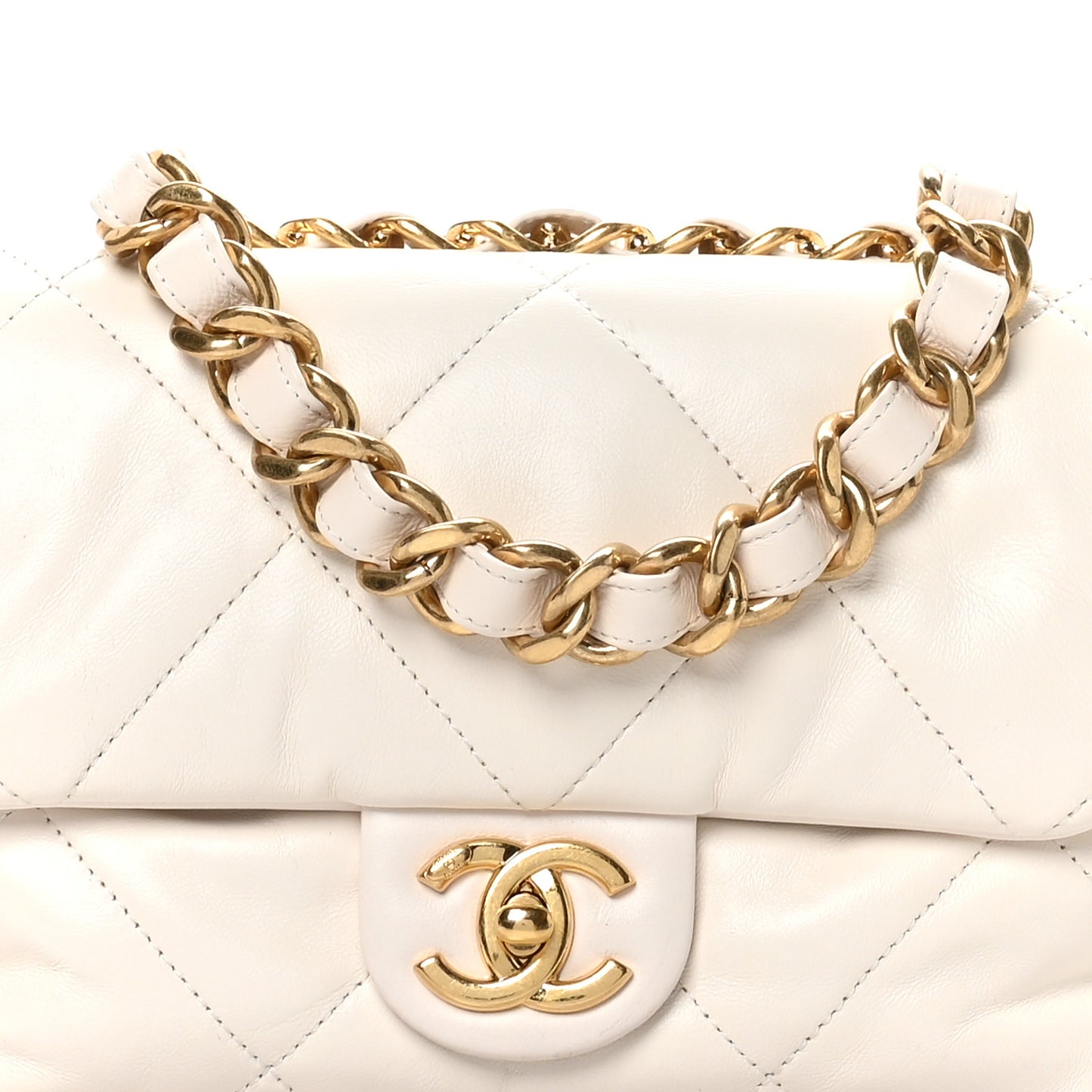 Lambskin Quilted Small Chain Top Handle Flap White