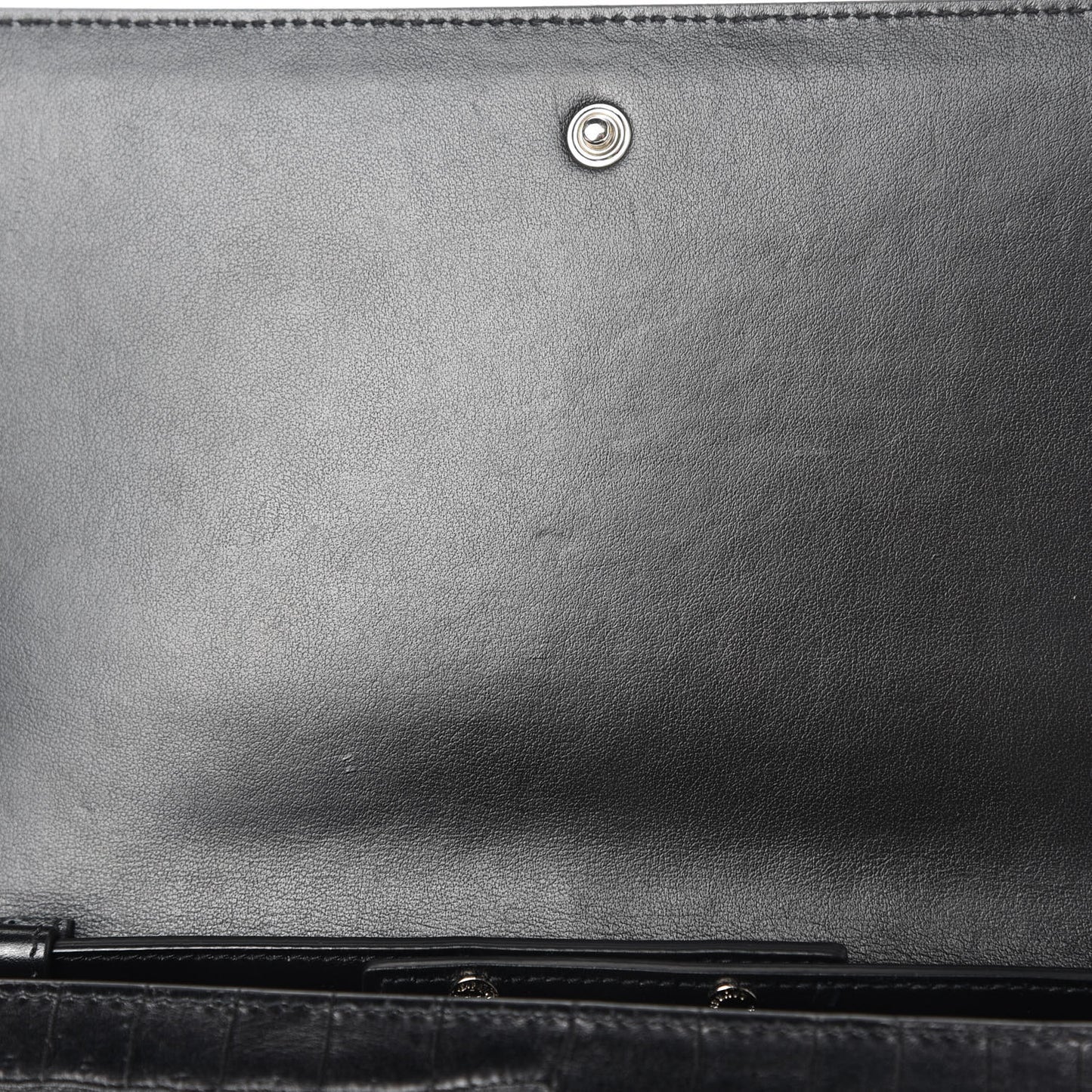 Calfskin Crocodile Embossed Monogram Chain Wallet Black