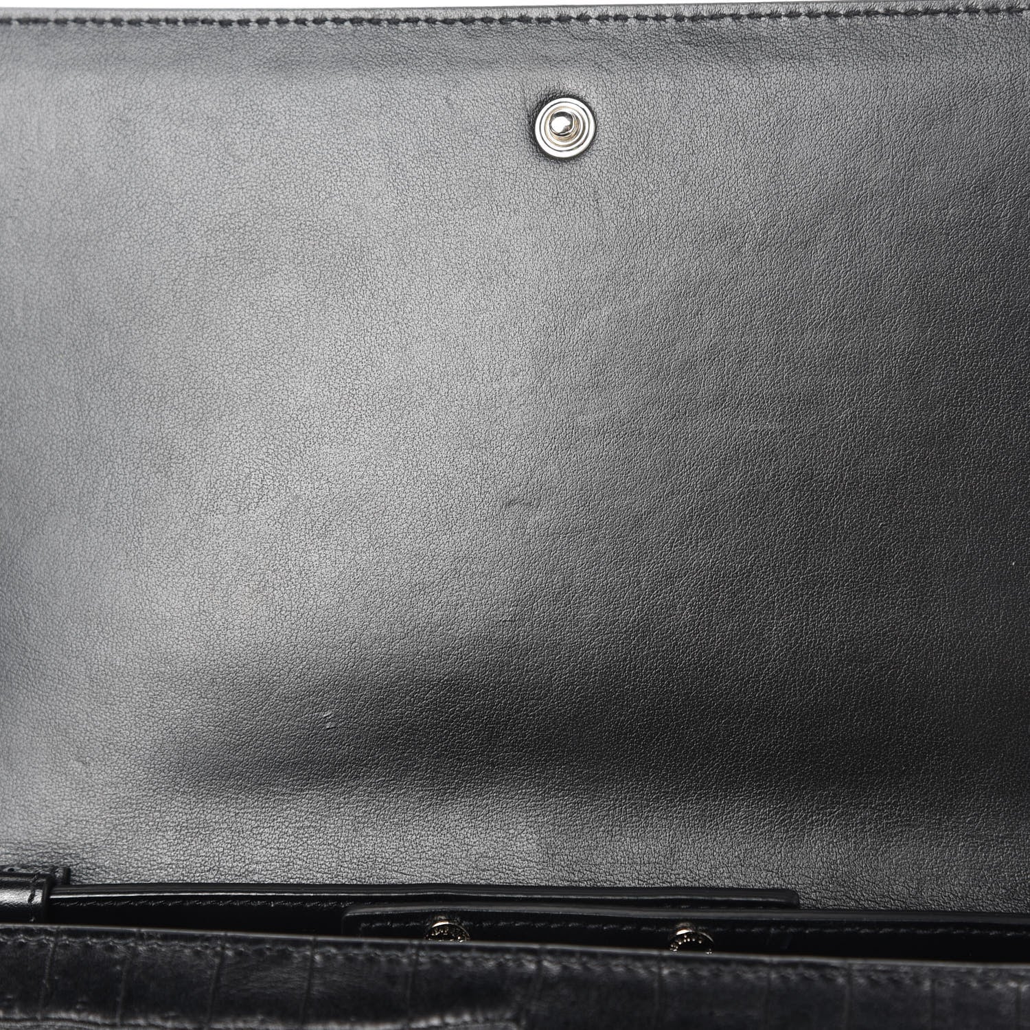 Saint Laurent Calfskin Crocodile Embossed Monogram Chain Wallet Black 12 of 13