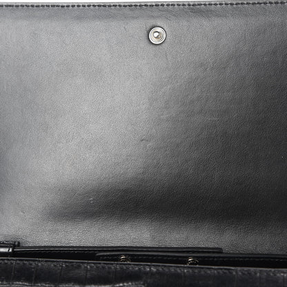 Saint Laurent Calfskin Crocodile Embossed Monogram Chain Wallet Black 12 of 13