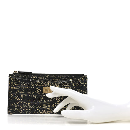 Chanel Calfskin Crocodile Embossed Graffiti 2.55 Cocodile Reissue Zip Pouch Black Gold 2 of 7