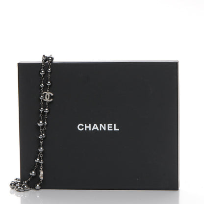 Chanel Pearl Crystal CC Long Necklace Silver Grey 6 of 6