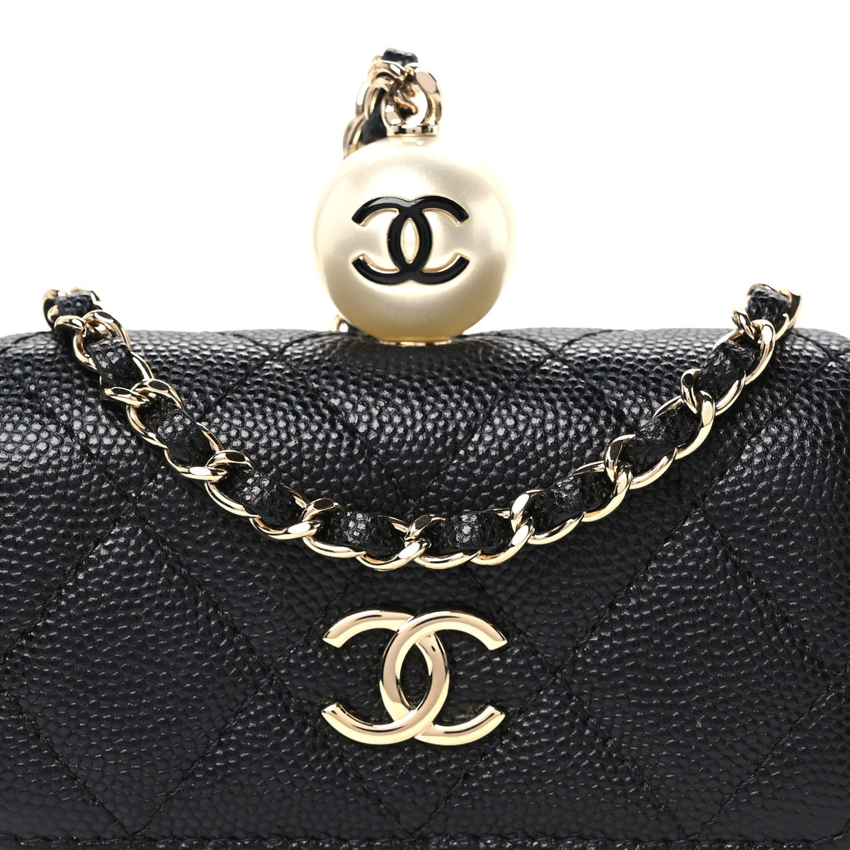 Chanel Caviar Quilted Mini Pearl On Top Coin Purse With Chain Black 8 of 11