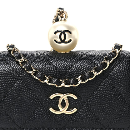 Chanel Caviar Quilted Mini Pearl On Top Coin Purse With Chain Black 8 of 11