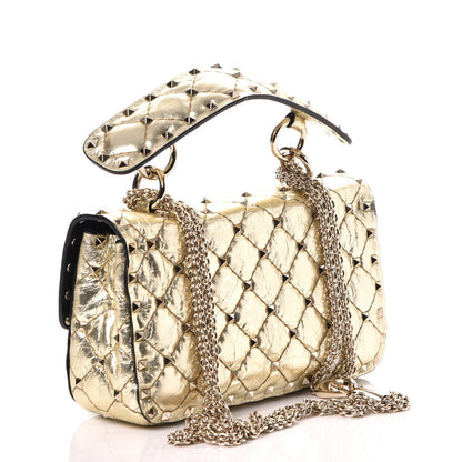 Valentino Garavani Metallic Wrinkled Lambskin Small Rockstud Spike Shoulder Bag Platino 3 of 7