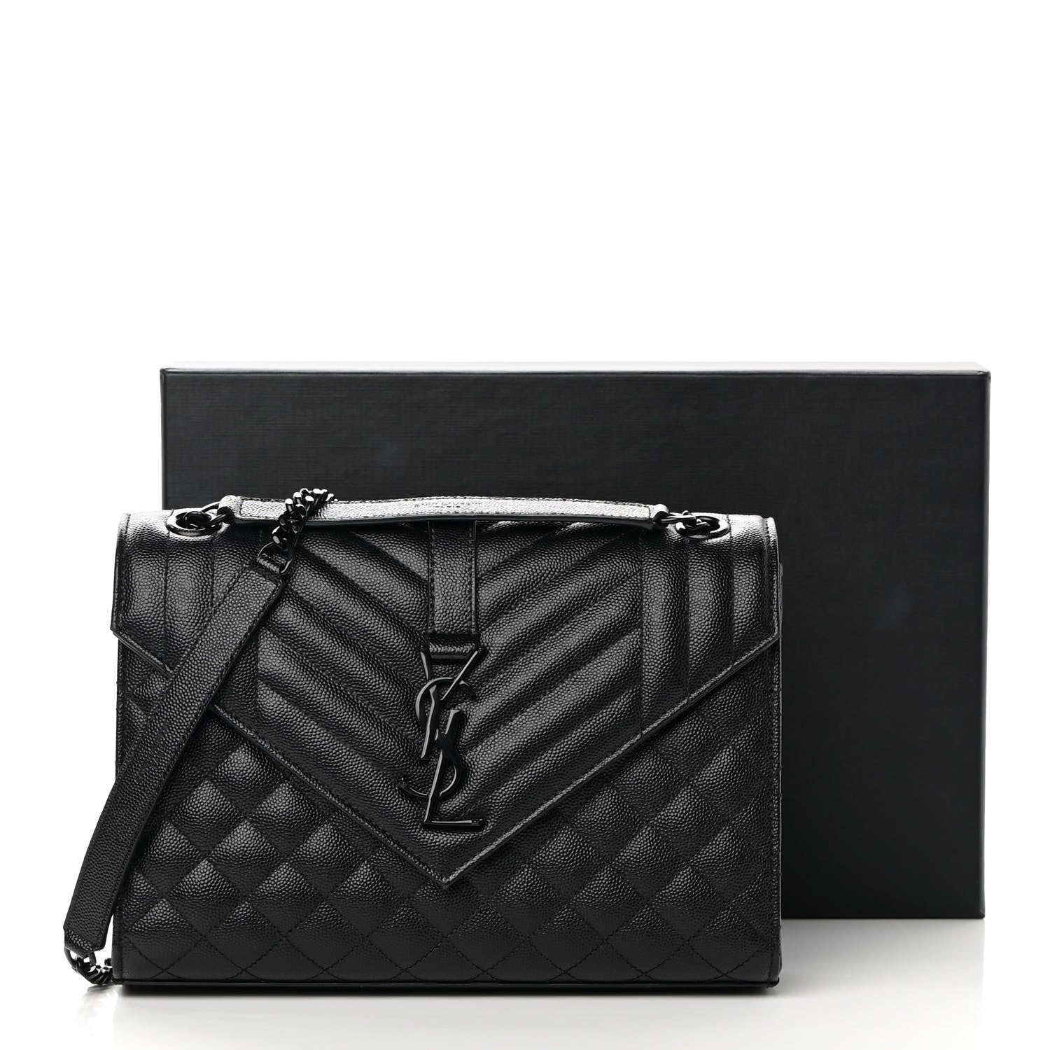 Saint Laurent Grain De Poudre Textured Mixed Matelasse Triquilt Medium Monogram Satchel Black 12 of 12