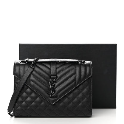 Saint Laurent Grain De Poudre Textured Mixed Matelasse Triquilt Medium Monogram Satchel Black 12 of 12