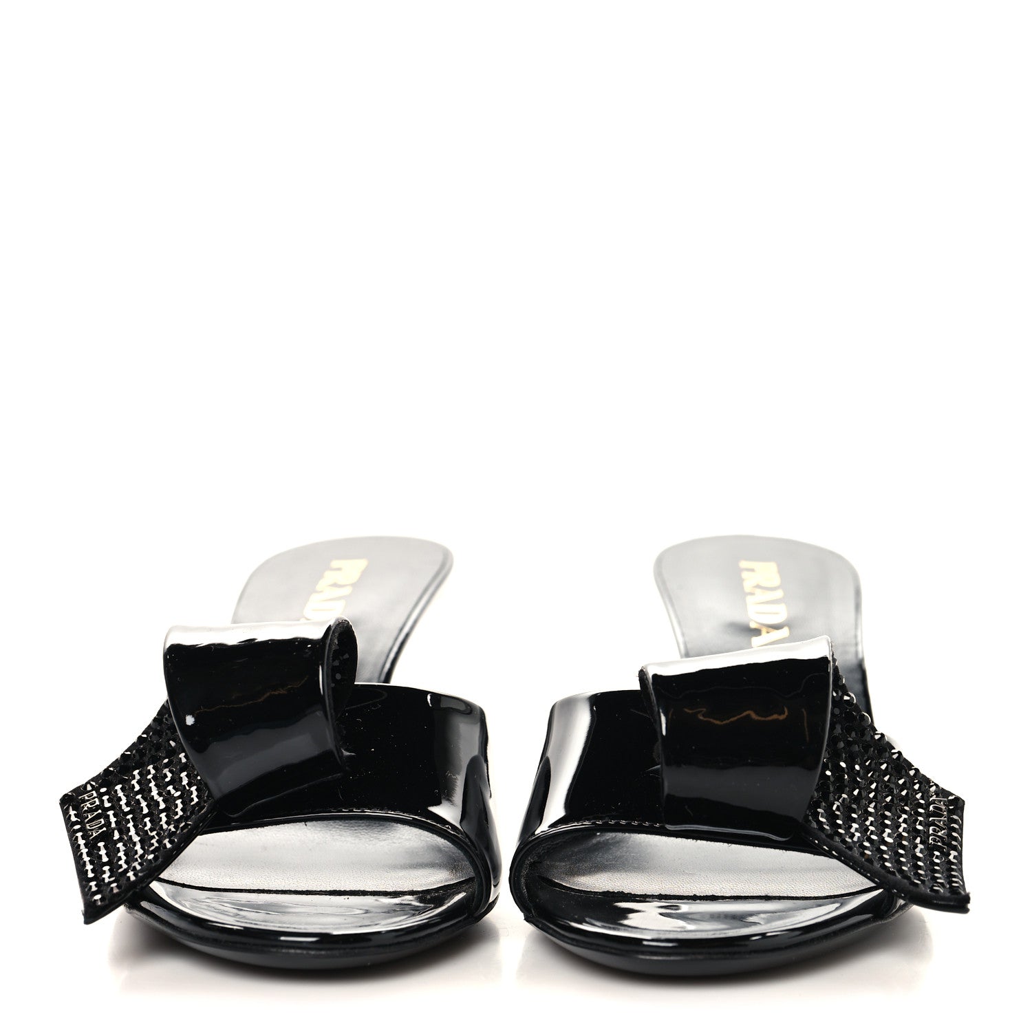 Prada Vernice Crystal Bow Pumps 39 Black 3 of 9