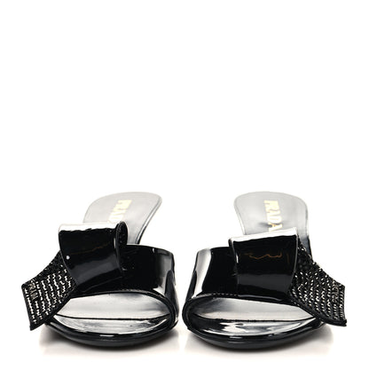 Prada Vernice Crystal Bow Pumps 39 Black 3 of 9