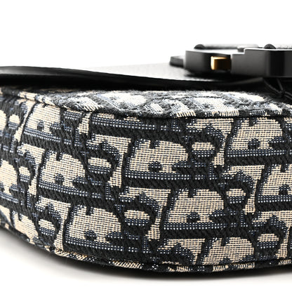 Christian Dior Grained Calfskin Oblique Mini Saddle Messenger Bag With Flap Beige Black 9 of 10