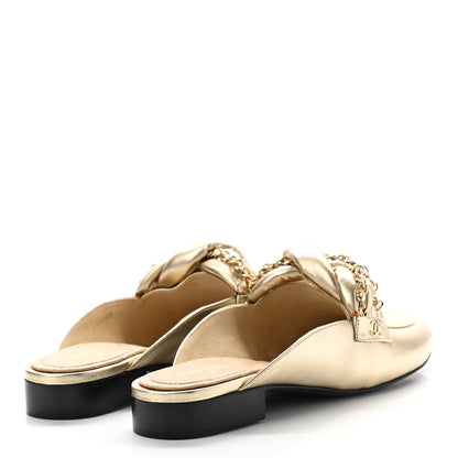Chanel Metallic Lambskin Chain Braided Mules 40.5 Light Gold 4 of 16