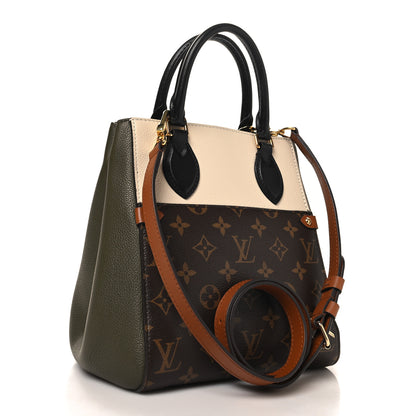 Louis Vuitton Calfskin Monogram Fold Tote PM Cream Khaki Black 3 of 9