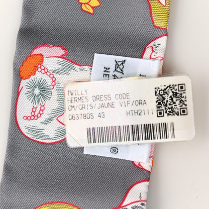 Hermes Silk Dress Code Twilly Gris Jaune Vif Orange 3 of 4